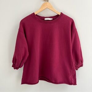 Mododoc Burgundy 3/4 Balloon Sleeve Rolled Hem Pullover Crewneck Sweatshirt XS